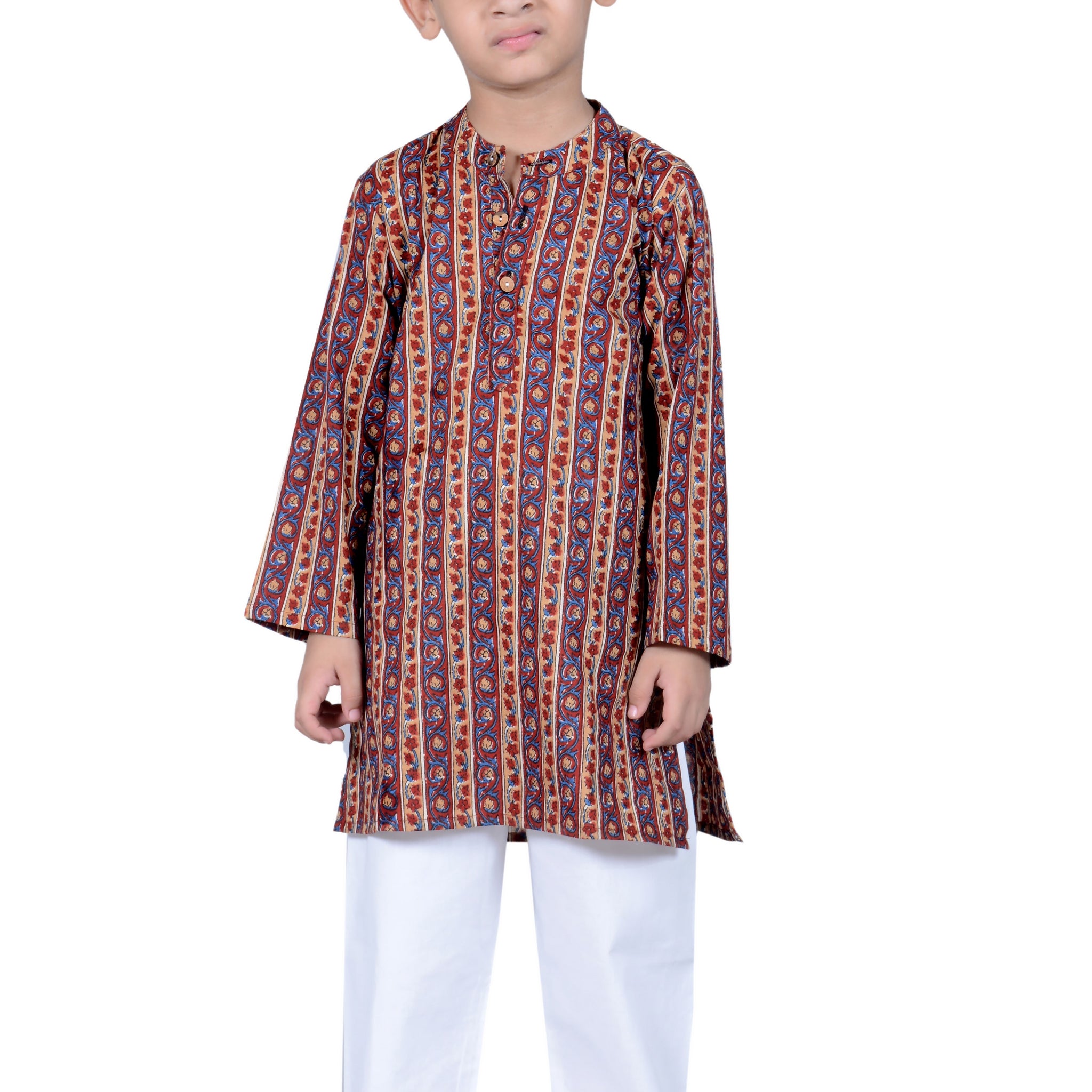 Red and Blue Stripe block Printed Kurta Pajama - Set of 2