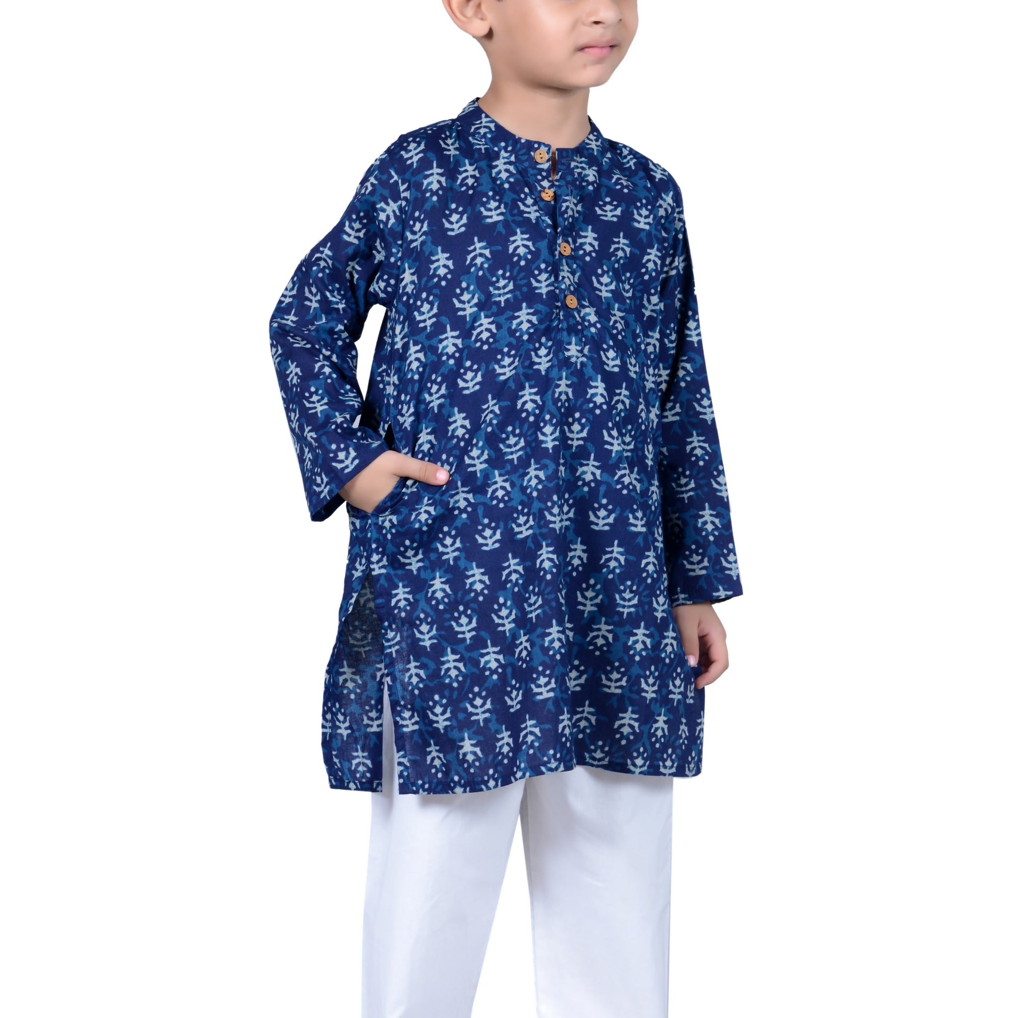 Indigo Blue Booti block Printed Kurta Pajama - Set of 2