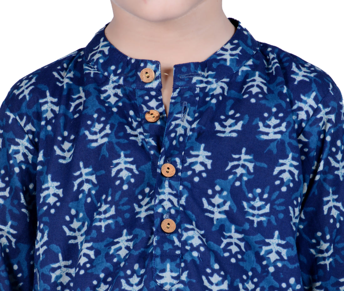 Indigo Blue Booti block Printed Kurta Pajama - Set of 2