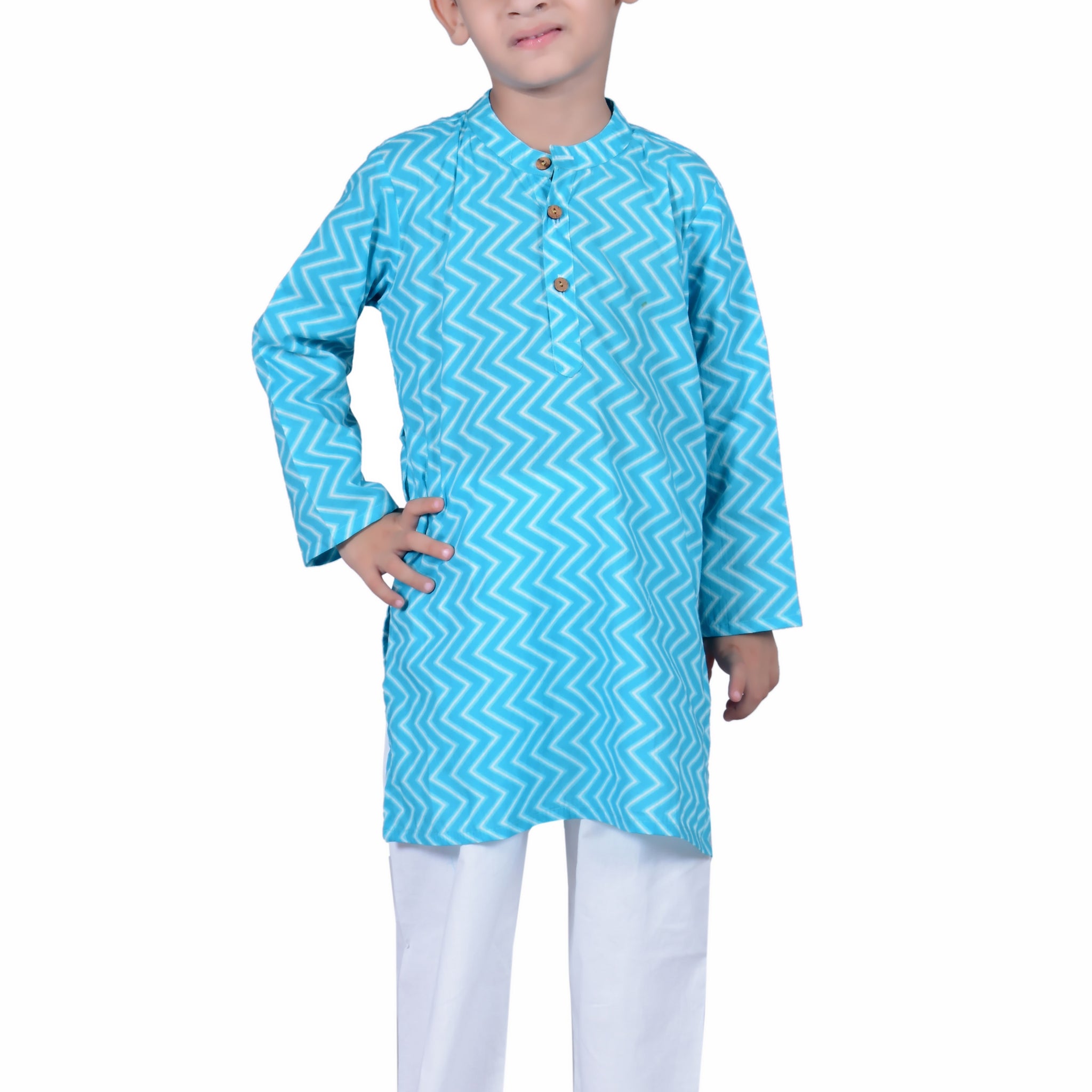 Blue Zig Zag Kurta Pajama - Set of 2