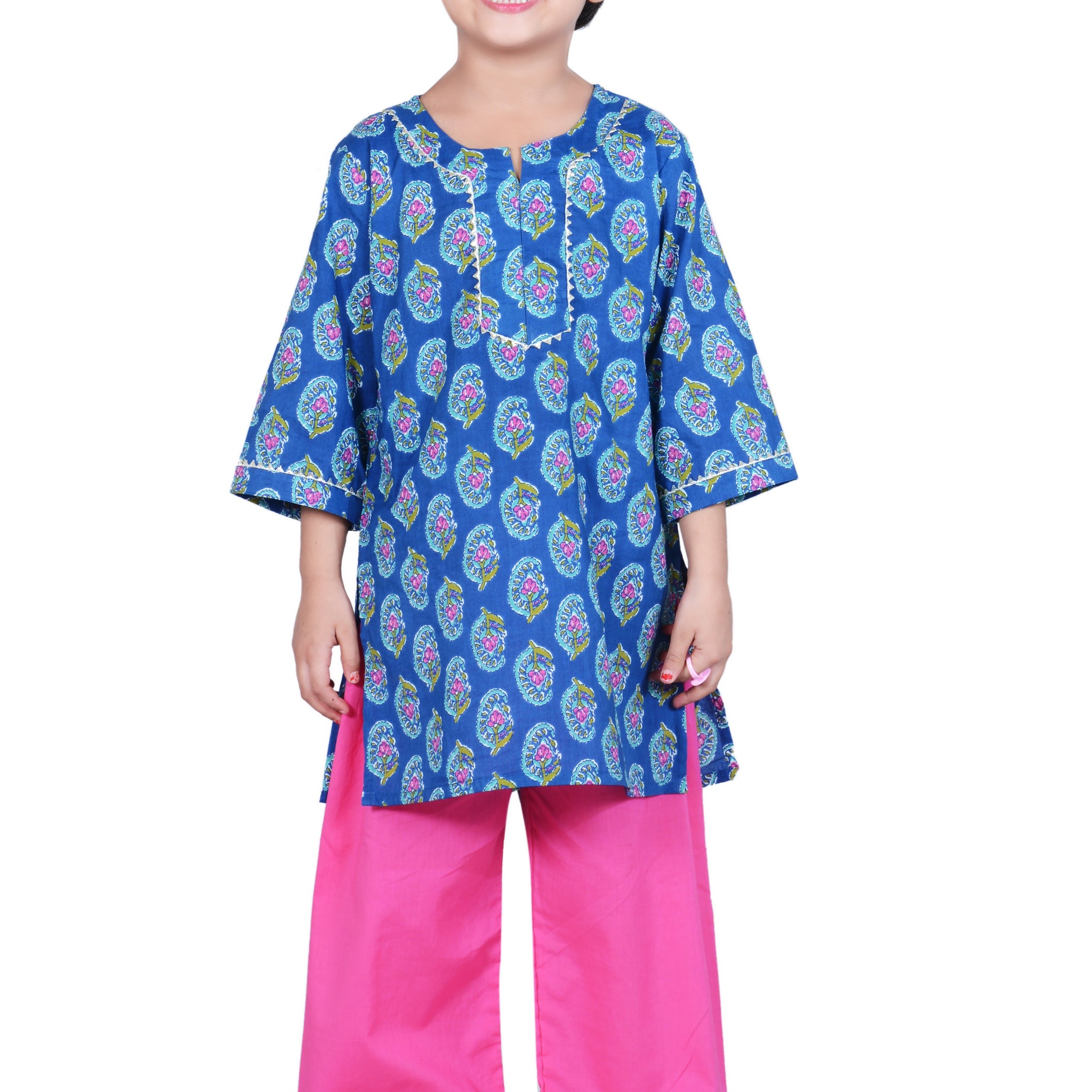 Blue and Pink Booti Palazzo Suit - Set of -2