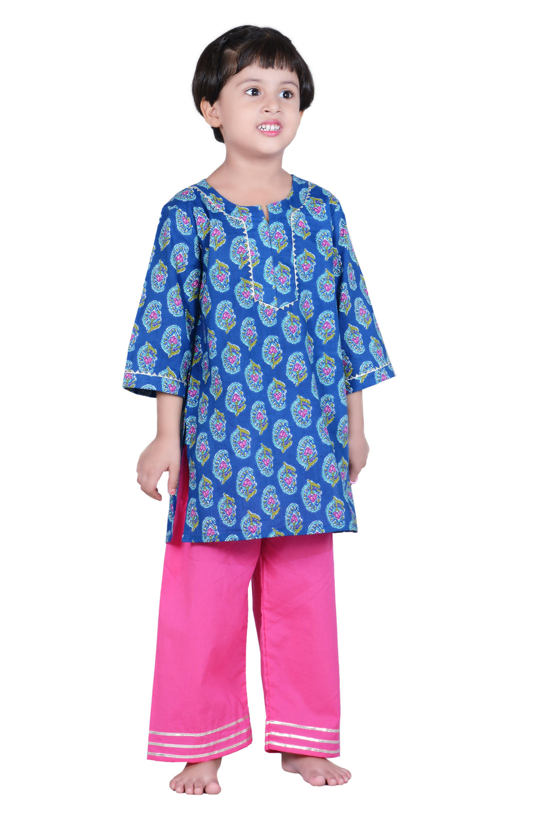 Blue and Pink Booti Palazzo Suit - Set of -2