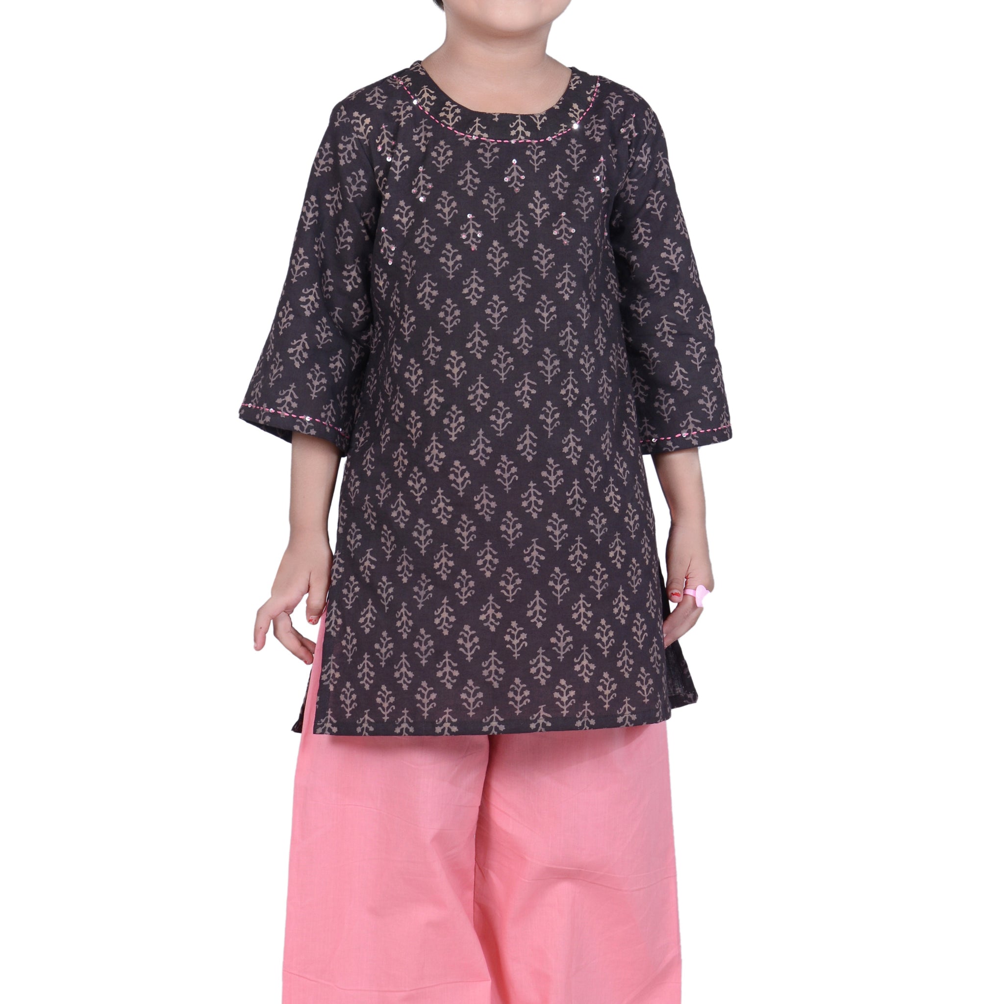 Black and Pink Palazzo Suit - Set of 2 with handwork.