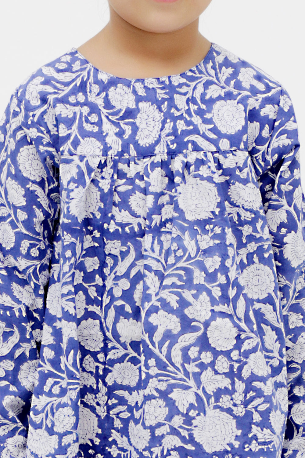 Blue Block Printed Full Sleeves Tunic