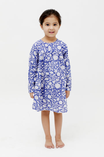 Blue Block Printed Full Sleeves Tunic