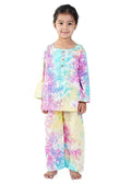 Multi coloured tie and dye printed pure cotton pajama set for girls summer nightwear