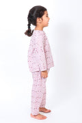 purple fish and waves printed cotton pajama set for girls