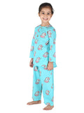turquoise unicorn printed cotton pajama set for girls